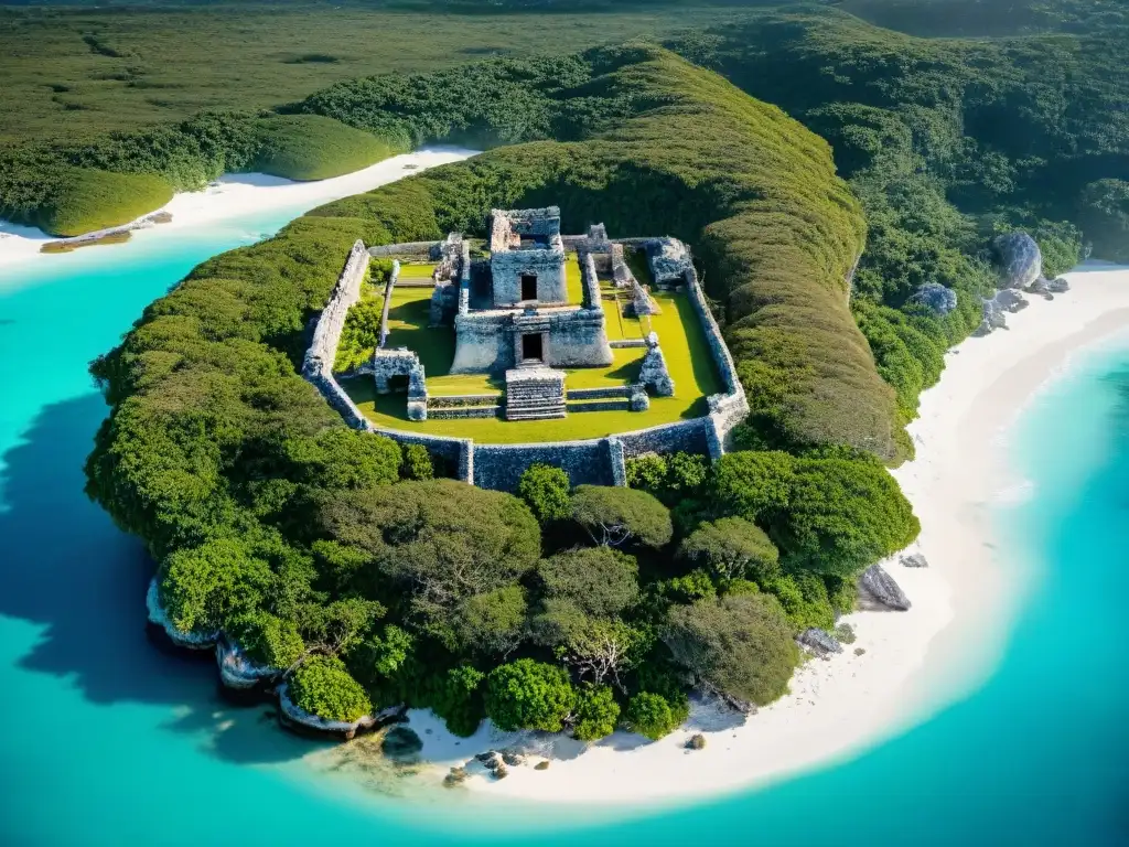 Vista aérea de Tulum, ciudad portuaria maya, resalta la importancia de los puertos en el comercio marítimo