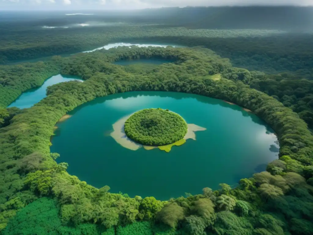 Vista aérea de reservorios de agua en la selva maya: diseño avanzado de la civilización maya