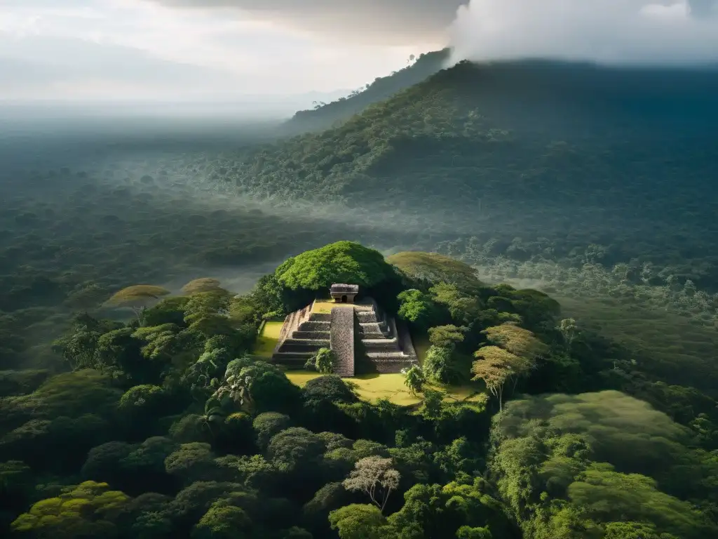 Vista aérea de río seco en selva guatemalteca, revelando ruinas mayas y impacto de la desaparición ciudades mayas sequía
