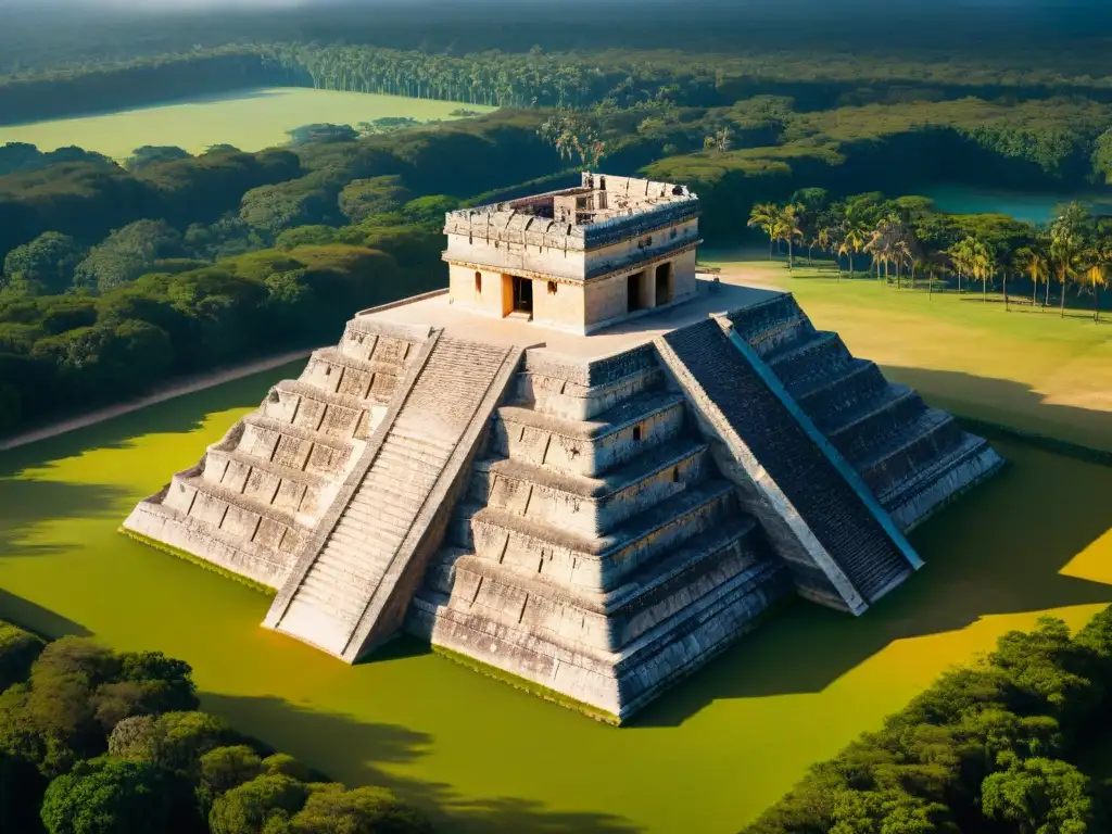 Vista aérea de las ruinas mayas de Chichén Itzá, resaltando el diseño sostenible inspirado en arquitectura maya