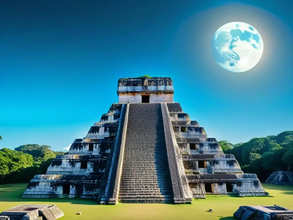 Vista detallada de las antiguas ruinas mayas de Uaxactún y Tikal, destacando la competencia astronómica entre ambos sitios