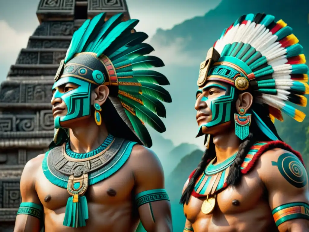 Comparación visual entre los dioses mayas y aztecas: Kukulkán y Quetzalcóatl, con detalles serpentinos y ornamentación