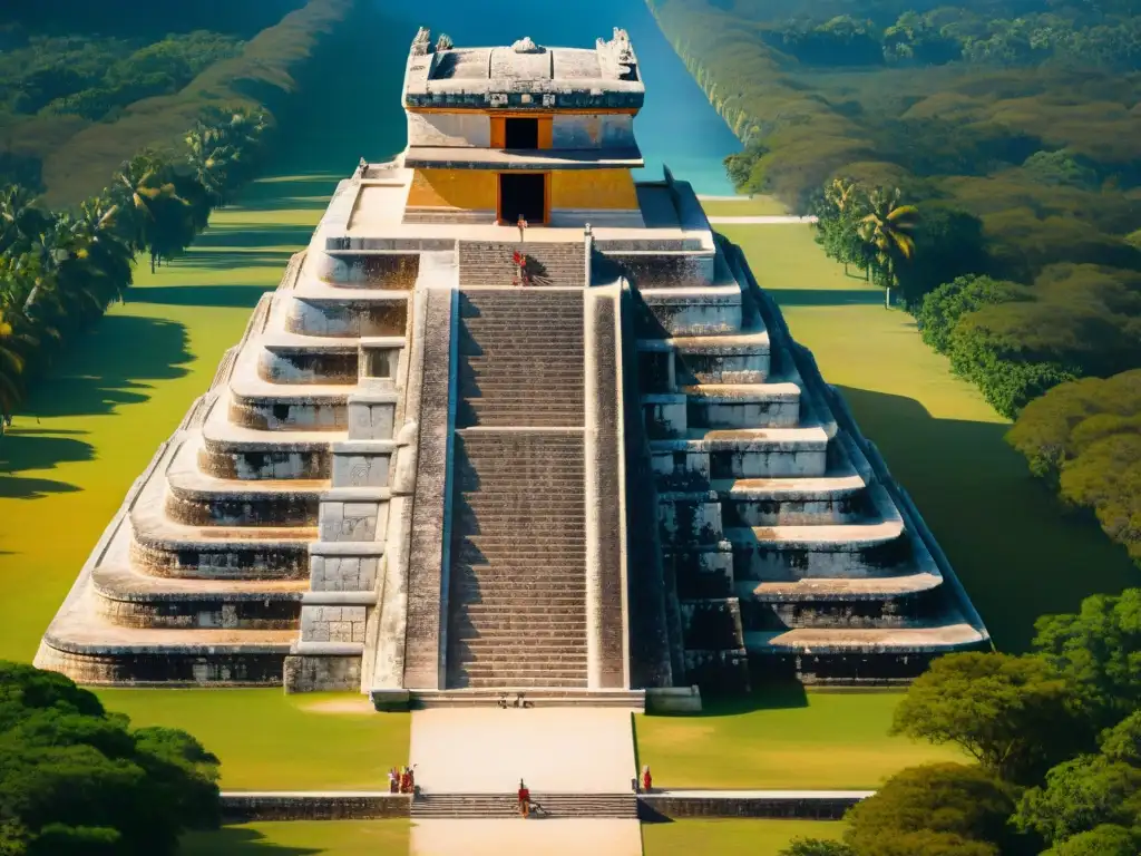 Una representación visual impactante de la geometría sagrada en arquitectura maya en el Templo de Kukulkán, Chichén Itzá